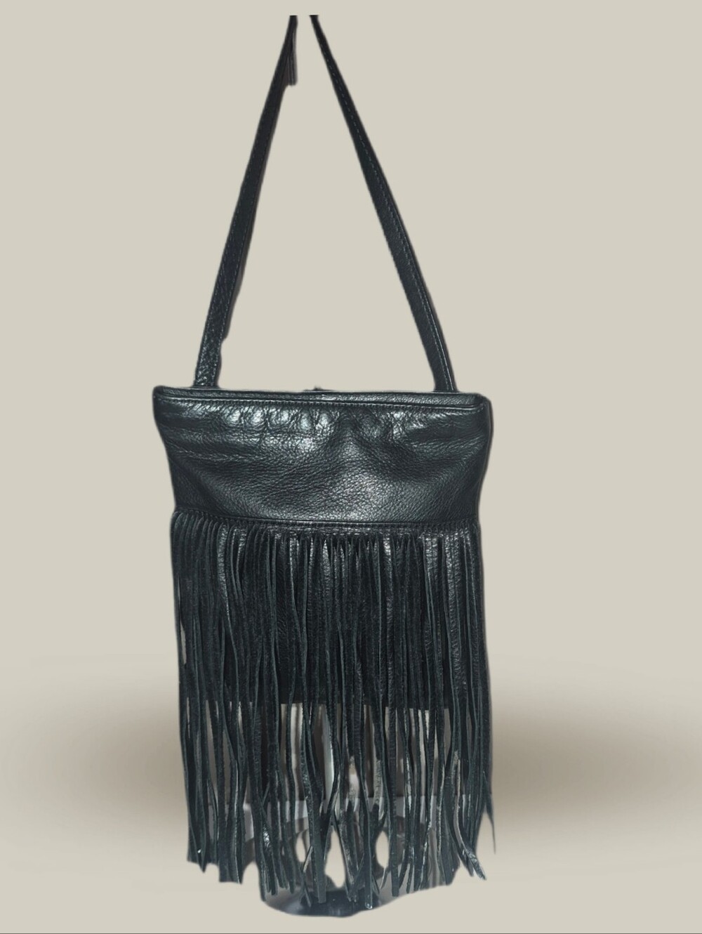 Margo Black Leather Fringed Crossbody